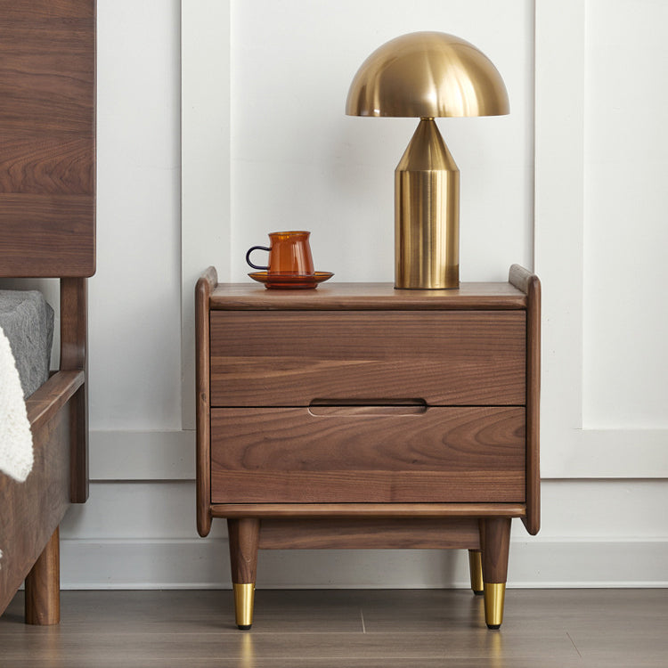 Contemporary Scandinavian Black Walnut Square Nightstand 2-Drawers For Bedroom