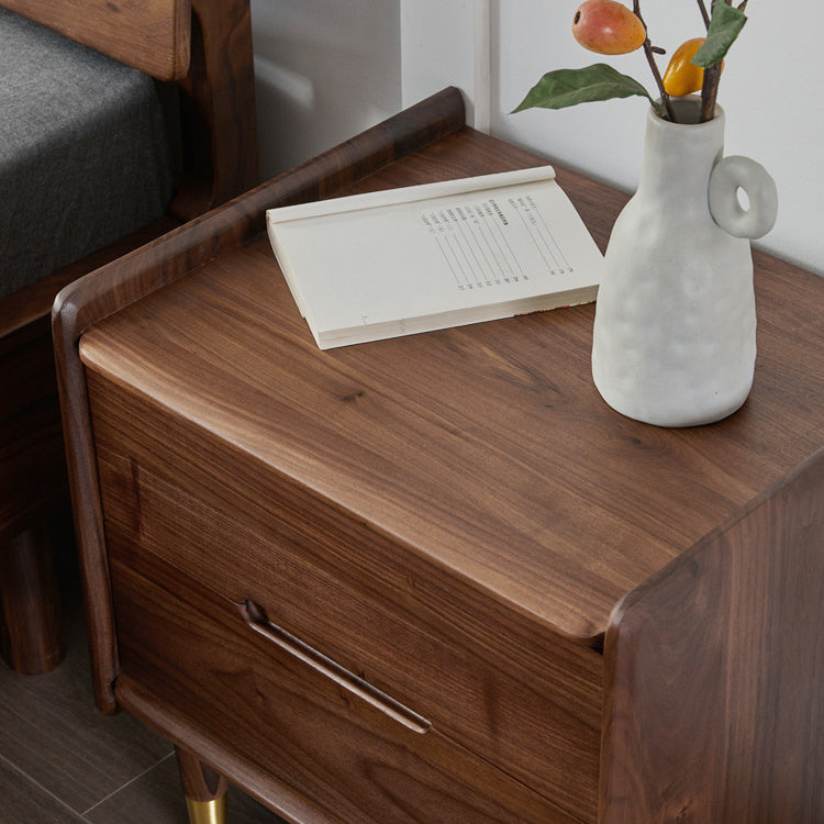 Table de nuit carrée contemporaine scandinave en noyer noir avec 2 tiroirs pour chambre 