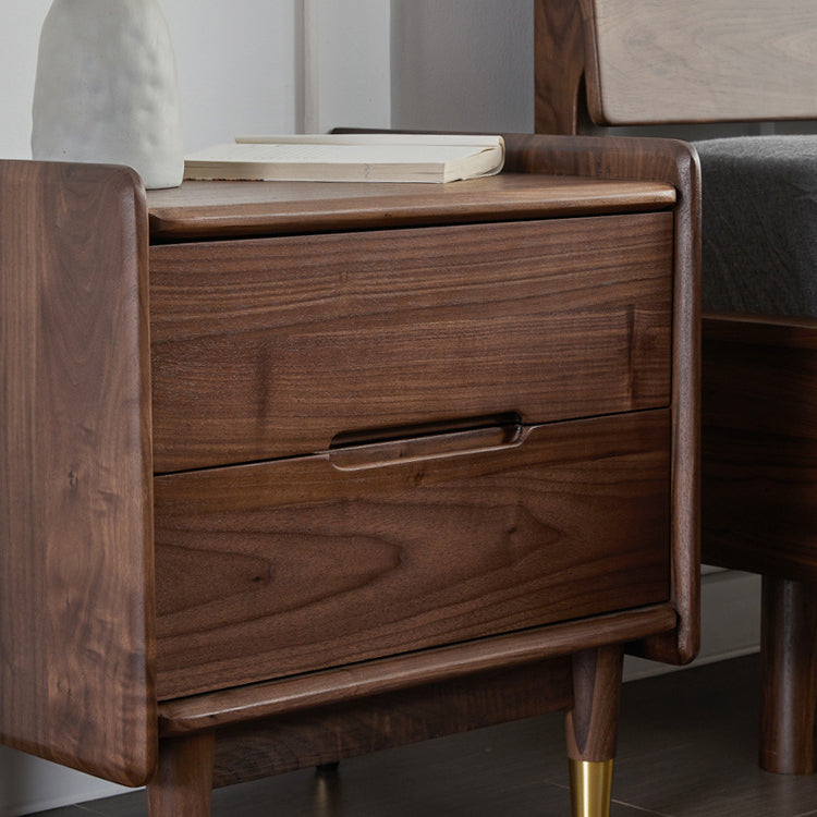 Table de nuit carrée contemporaine scandinave en noyer noir avec 2 tiroirs pour chambre 