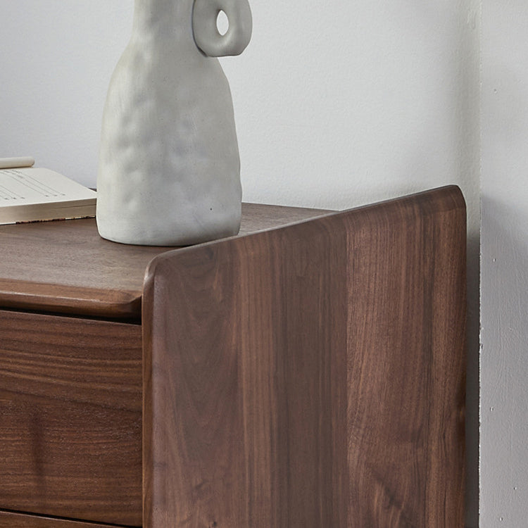 Contemporary Scandinavian Black Walnut Square Nightstand 2-Drawers For Bedroom