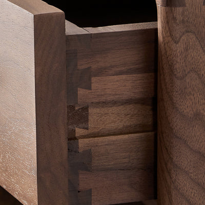 Contemporary Scandinavian Black Walnut Square Nightstand 2-Drawers For Bedroom