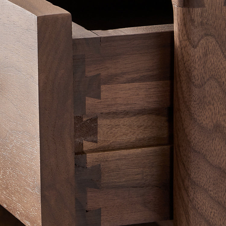 Contemporary Scandinavian Black Walnut Square Nightstand 2-Drawers For Bedroom