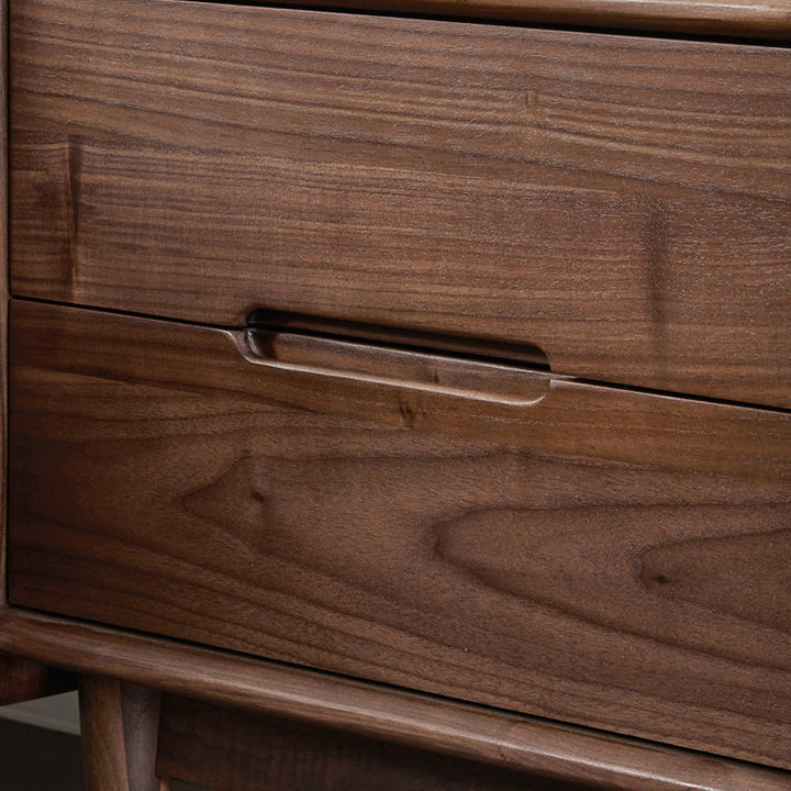 Table de nuit carrée contemporaine scandinave en noyer noir avec 2 tiroirs pour chambre 