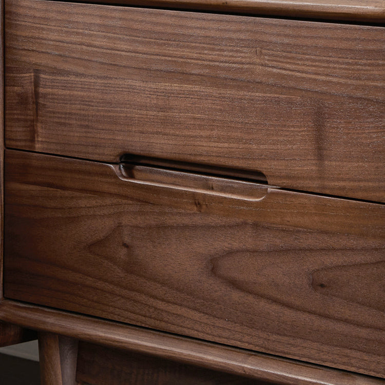Table de nuit carrée contemporaine scandinave en noyer noir avec 2 tiroirs pour chambre 