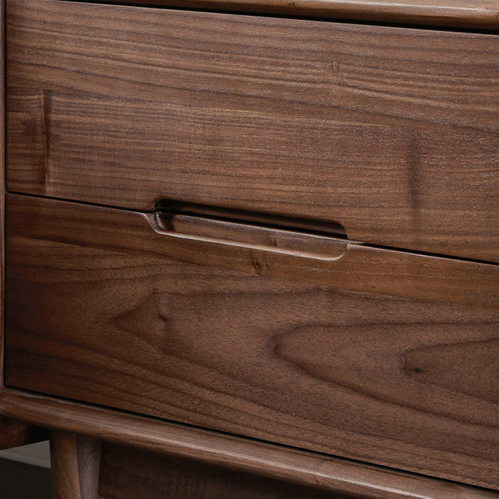 Table de nuit carrée contemporaine scandinave en noyer noir avec 2 tiroirs pour chambre 