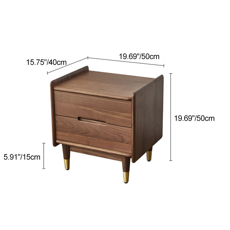 Contemporary Scandinavian Black Walnut Square Nightstand 2-Drawers For Bedroom