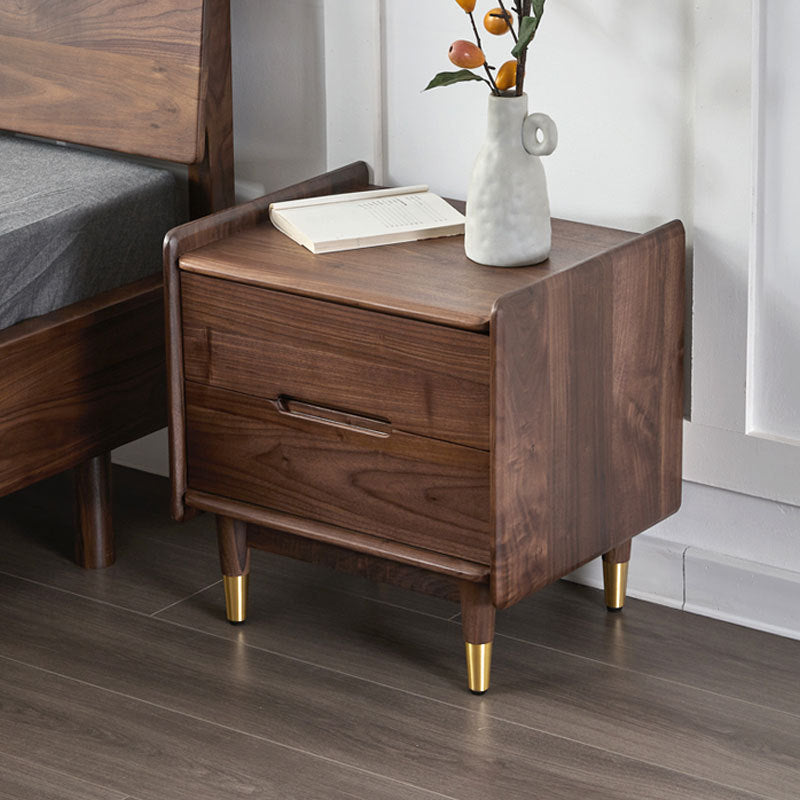 Table de nuit carrée contemporaine scandinave en noyer noir avec 2 tiroirs pour chambre 