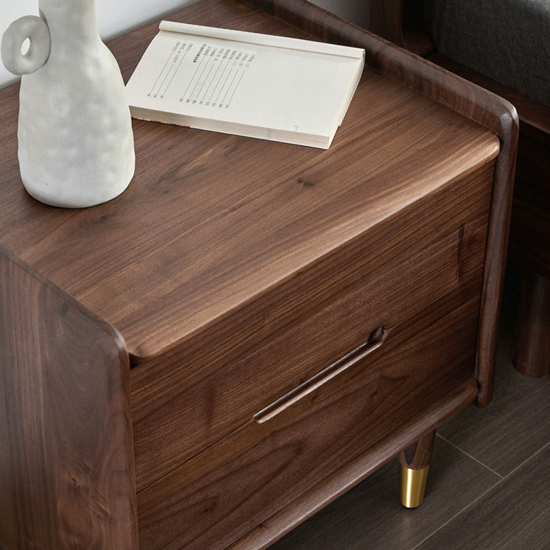 Table de nuit carrée contemporaine scandinave en noyer noir avec 2 tiroirs pour chambre 