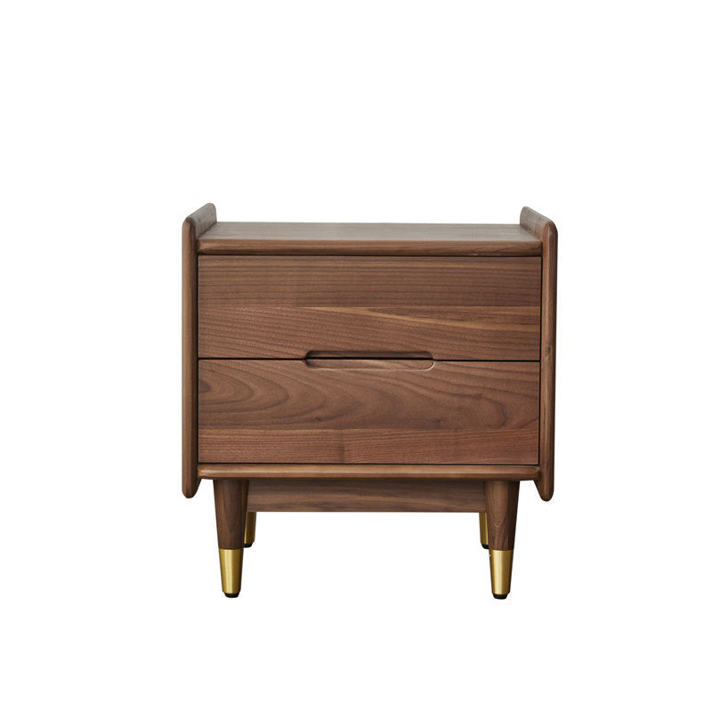 Table de nuit carrée contemporaine scandinave en noyer noir avec 2 tiroirs pour chambre 