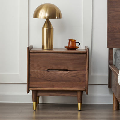 Contemporary Scandinavian Black Walnut Square Nightstand 2-Drawers For Bedroom