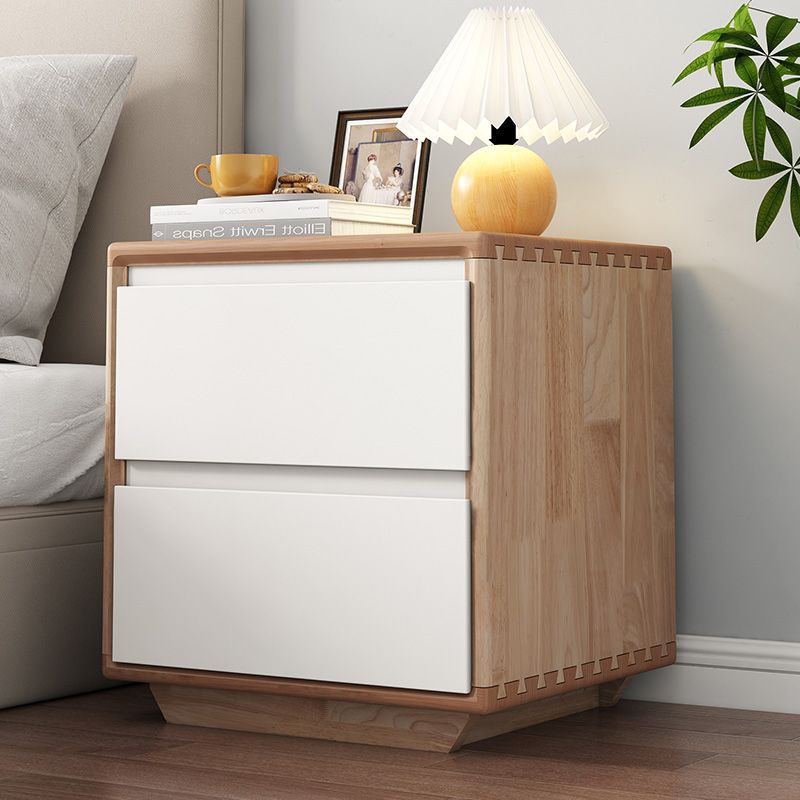 Mesita de noche cuadrada minimalista moderna de madera maciza con 2 cajones para dormitorio 