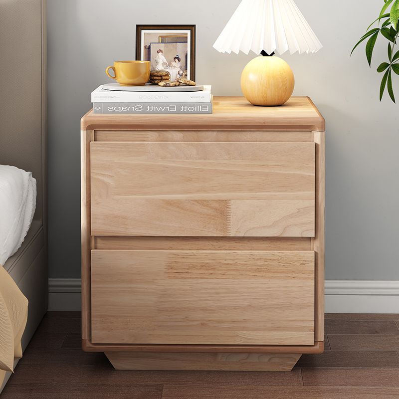 Mesita de noche cuadrada minimalista moderna de madera maciza con 2 cajones para dormitorio 