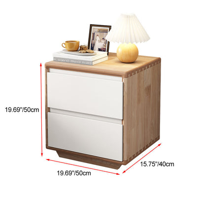 Modern Minimalist Solid Wood Square Nightstand 2-Drawer For Bedroom