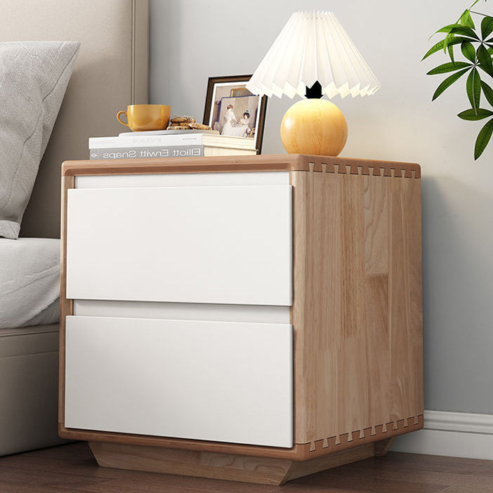 Mesita de noche cuadrada minimalista moderna de madera maciza con 2 cajones para dormitorio 
