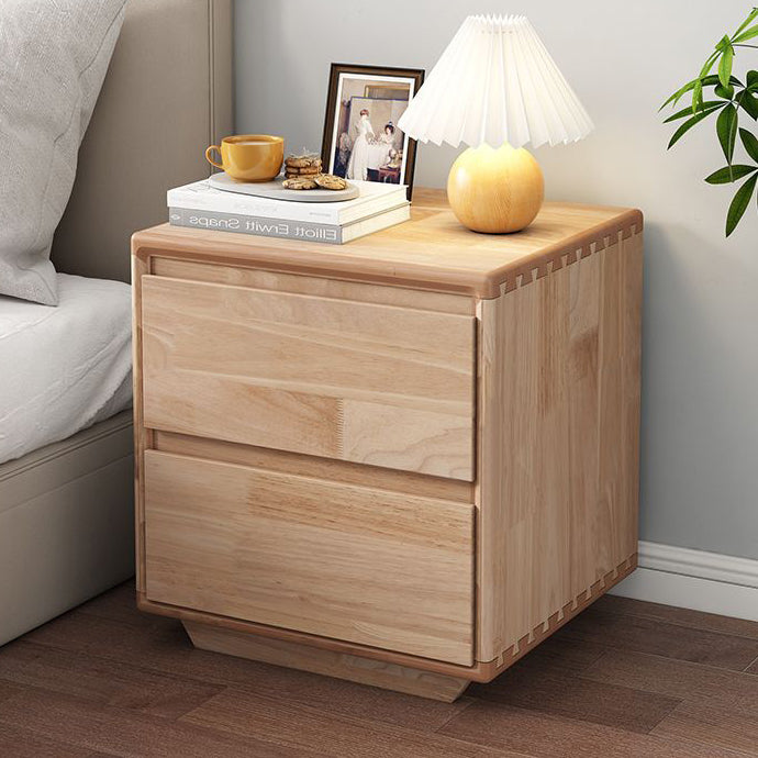 Mesita de noche cuadrada minimalista moderna de madera maciza con 2 cajones para dormitorio 