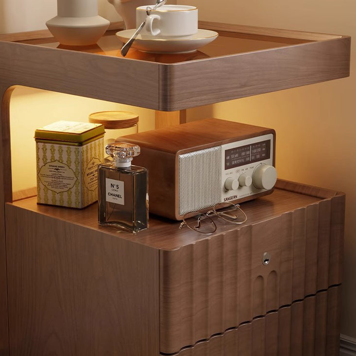 Table de chevet carrée en bois massif chinois traditionnel avec verre rayé et 2 tiroirs pour chambre 