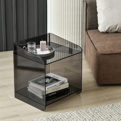 Contemporary Scandinavian Acrylic Square Nightstand 2-Tier For Bedroom