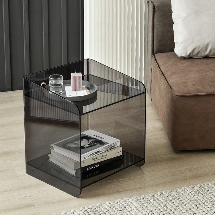 Contemporary Scandinavian Acrylic Square Nightstand 2-Tier For Bedroom