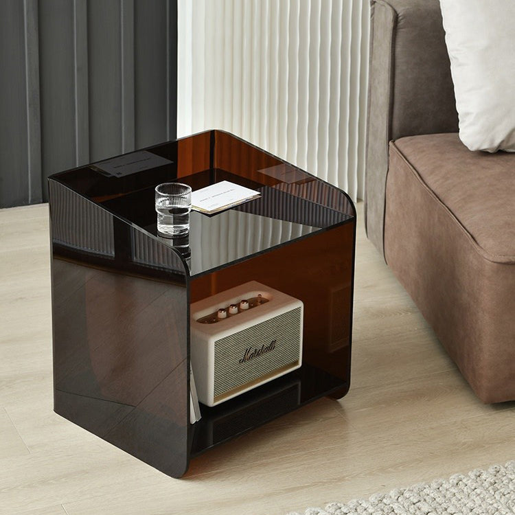 Contemporary Scandinavian Acrylic Square Nightstand 2-Tier For Bedroom
