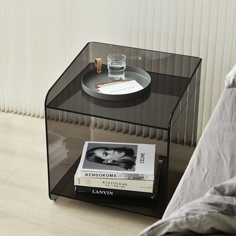 Contemporary Scandinavian Acrylic Square Nightstand 2-Tier For Bedroom
