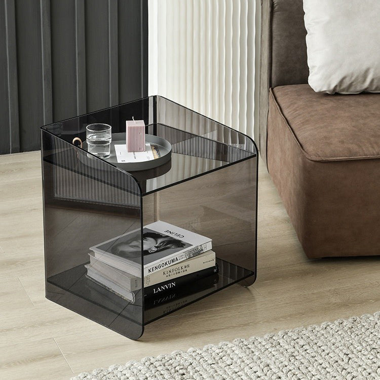 Contemporary Scandinavian Acrylic Square Nightstand 2-Tier For Bedroom