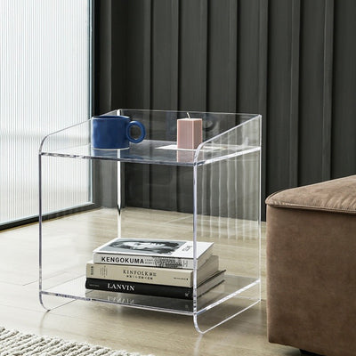 Contemporary Scandinavian Acrylic Square Nightstand 2-Tier For Bedroom