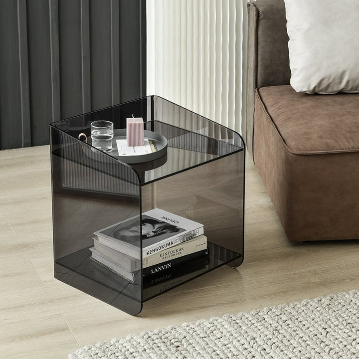 Table de nuit carrée contemporaine scandinave en acrylique à 2 niveaux pour chambre 