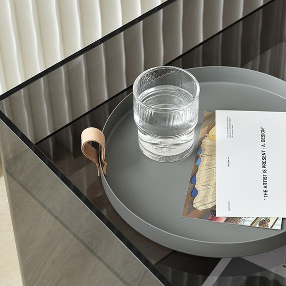 Contemporary Scandinavian Acrylic Square Nightstand 2-Tier For Bedroom