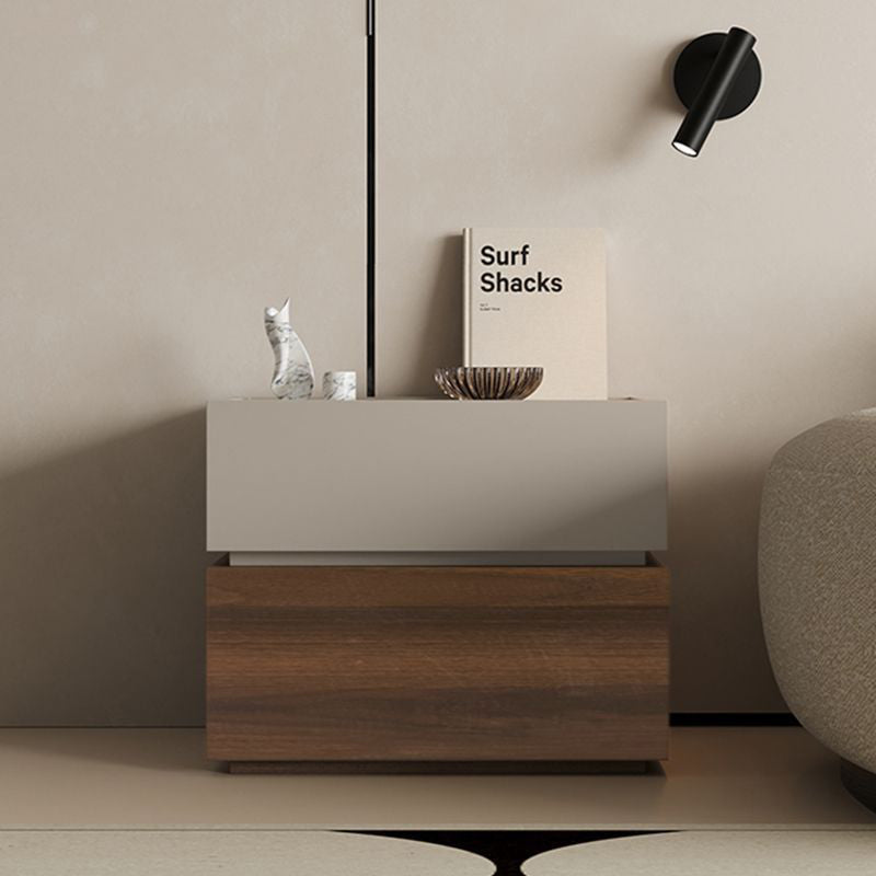 Table de chevet carrée en bois massif minimaliste moderne à 2 tiroirs pour chambre et salon 