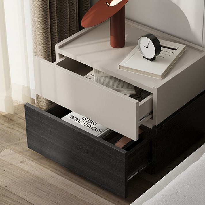 Table de chevet carrée en bois massif minimaliste moderne à 2 tiroirs pour chambre et salon 