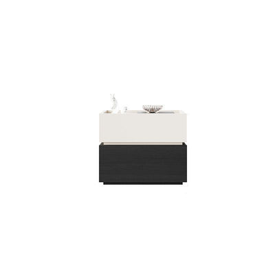 Modern Minimalist Solid Wood Square Nightstand 2-Drawer Bedside Table For Bedroom & Living Room
