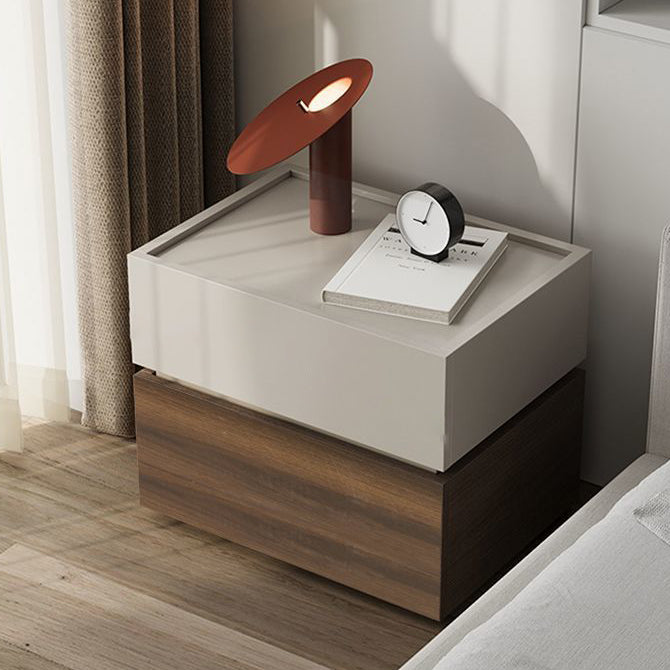 Table de chevet carrée en bois massif minimaliste moderne à 2 tiroirs pour chambre et salon 