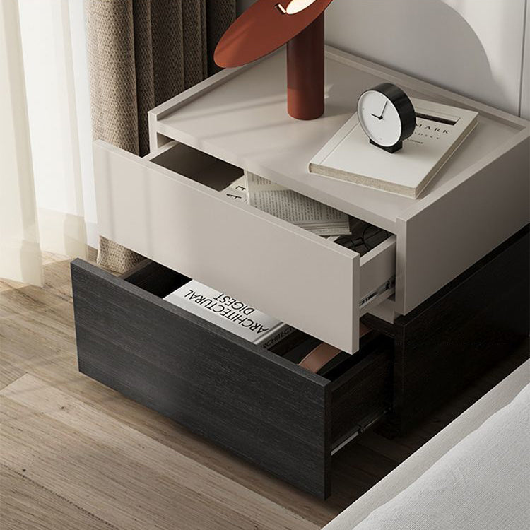 Table de chevet carrée en bois massif minimaliste moderne à 2 tiroirs pour chambre et salon 