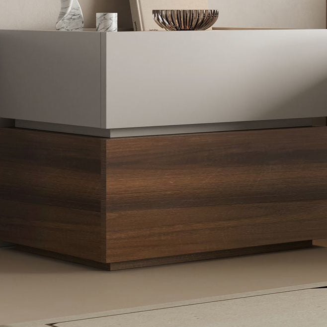 Table de chevet carrée en bois massif minimaliste moderne à 2 tiroirs pour chambre et salon 