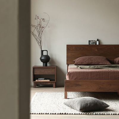 Traditional Japanese Solid Wood Rectangular Nightstand 2-Tier For Bedroom