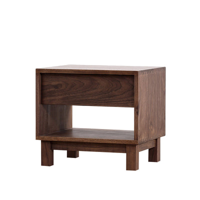 Traditional Japanese Solid Wood Rectangular Nightstand 2-Tier For Bedroom