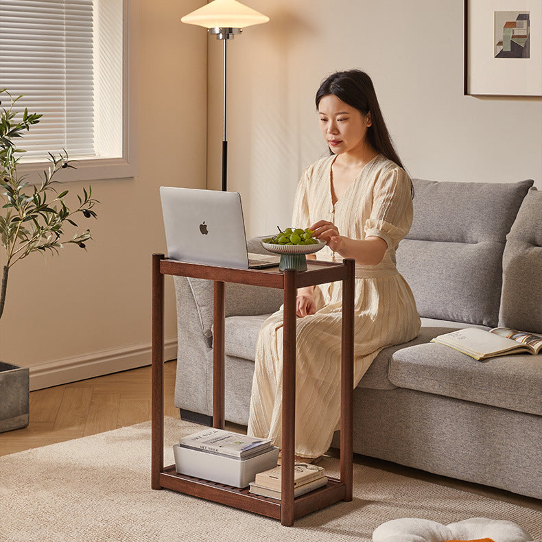 Modern Minimalist Solid Wood Rectangular End Table 2-Tiers For Living Room