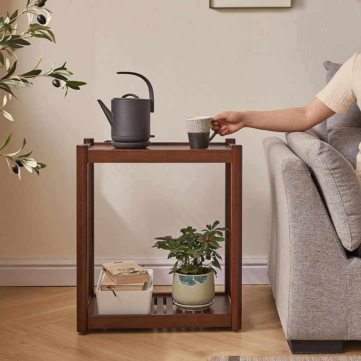 Modern Minimalist Solid Wood Rectangular End Table 2-Tiers For Living Room
