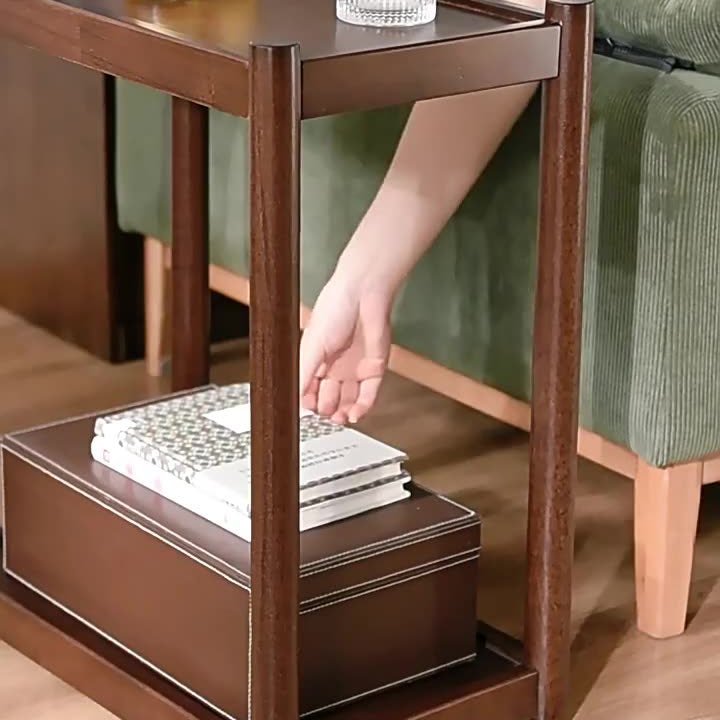 Modern Minimalist Solid Wood Rectangular End Table 2-Tiers For Living Room