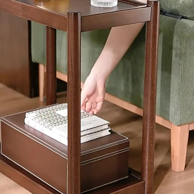 Modern Minimalist Solid Wood Rectangular End Table 2-Tiers For Living Room