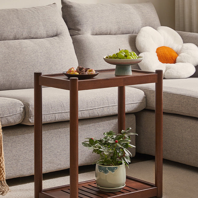 Modern Minimalist Solid Wood Rectangular End Table 2-Tiers For Living Room