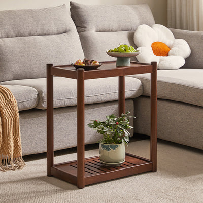 Modern Minimalist Solid Wood Rectangular End Table 2-Tiers For Living Room