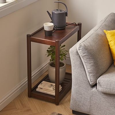 Modern Minimalist Solid Wood Rectangular End Table 2-Tiers For Living Room