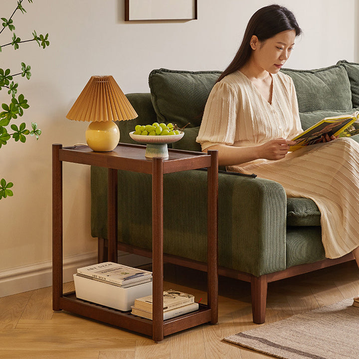 Modern Minimalist Solid Wood Rectangular End Table 2-Tiers For Living Room