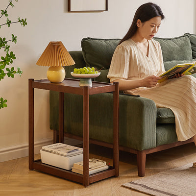 Modern Minimalist Solid Wood Rectangular End Table 2-Tiers For Living Room