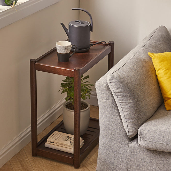 Modern Minimalist Solid Wood Rectangular End Table 2-Tiers For Living Room