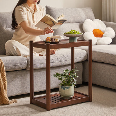Modern Minimalist Solid Wood Rectangular End Table 2-Tiers For Living Room