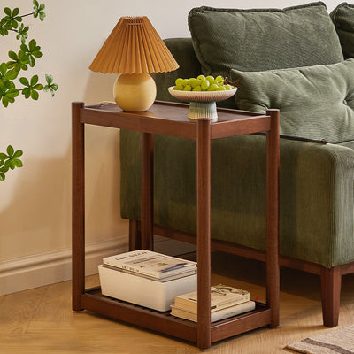 Modern Minimalist Solid Wood Rectangular End Table 2-Tiers For Living Room