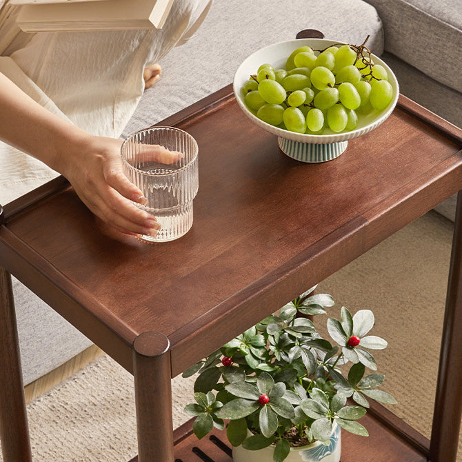 Modern Minimalist Solid Wood Rectangular End Table 2-Tiers For Living Room