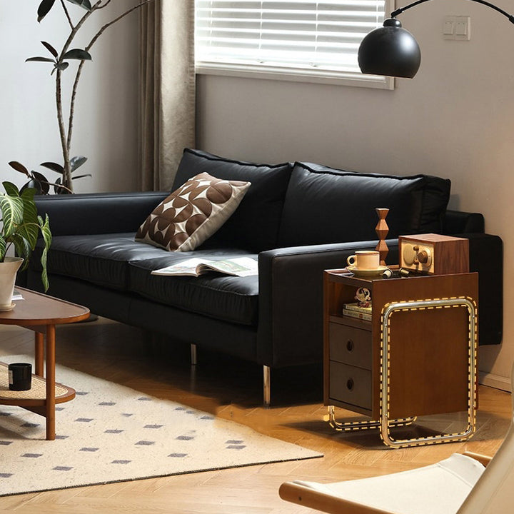 Table de chevet rectangulaire arrondi en bois, verre et métal chinois traditionnel à 2 tiroirs pour chambre 